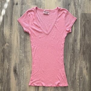 Michael Stars  Pink Short Sleeve Shine V-Neck Top